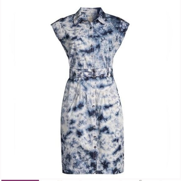 Rebecca Taylor LA VIA Sleeveless Tie-Dye Button Down Belted Dress - Picture 1 of 5
